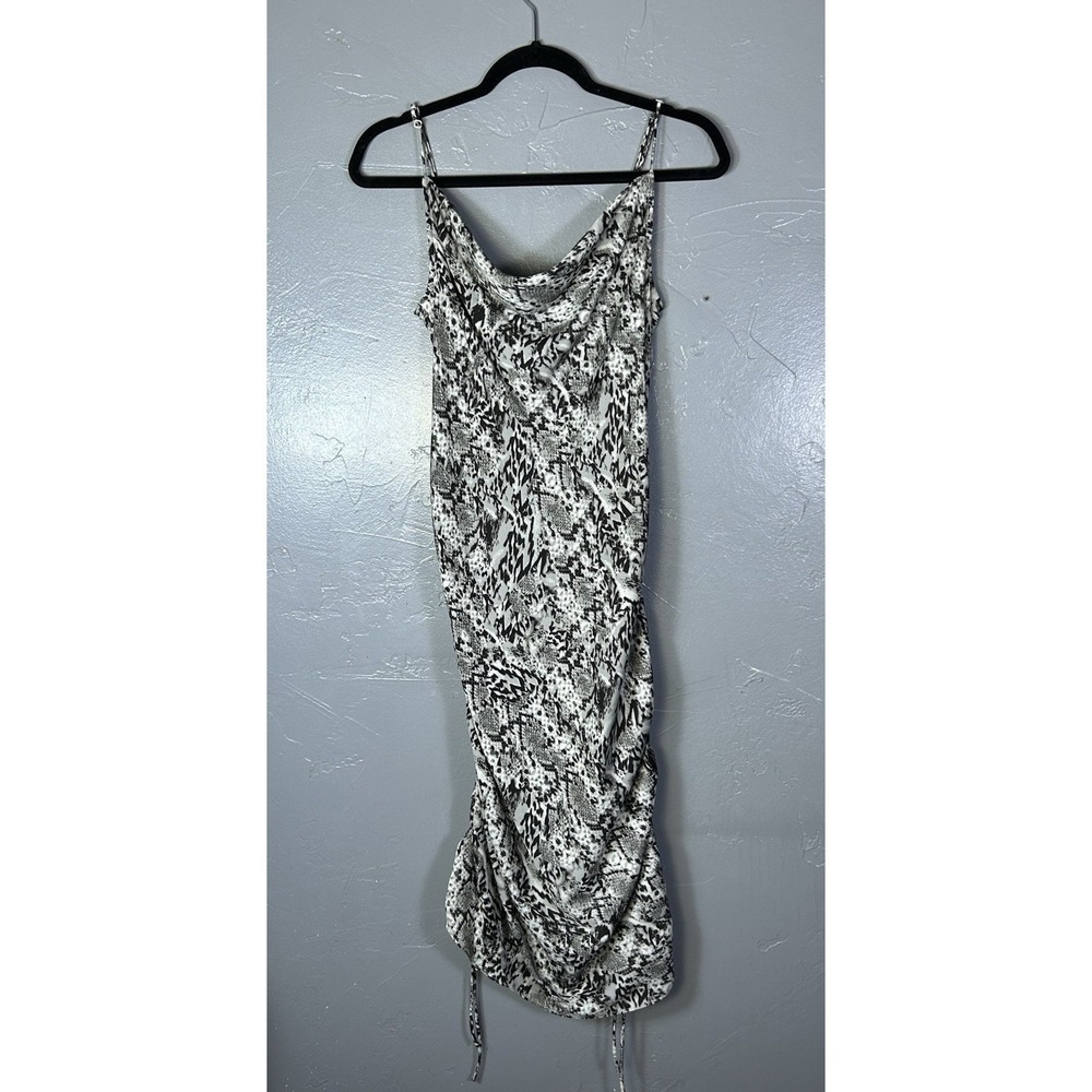 Free People "Day to Night" slip dress black & white snake Print Hem Ruching M